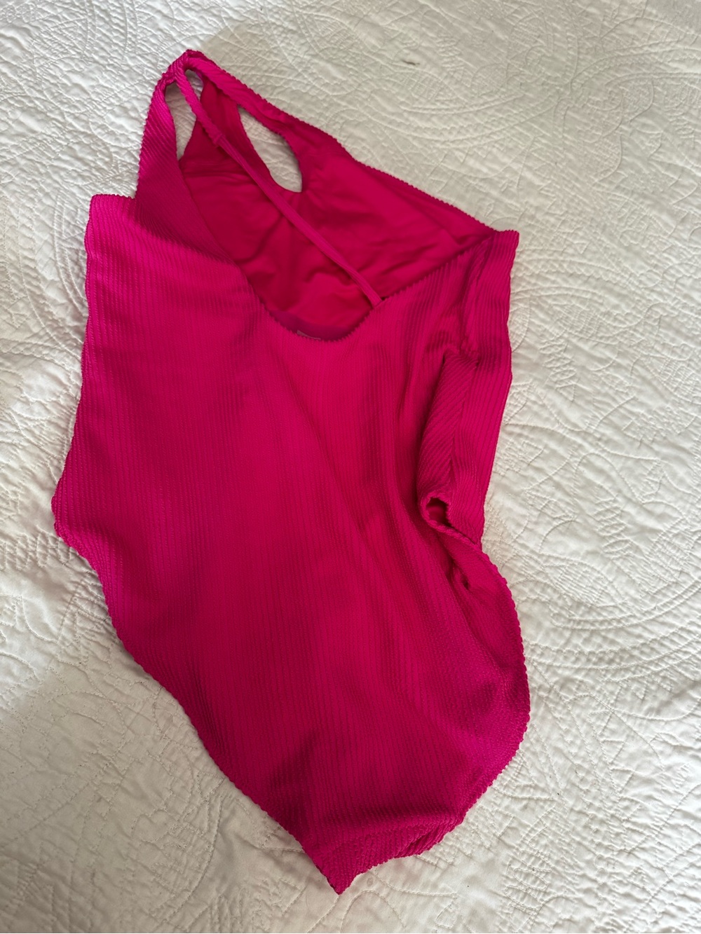 Old Navy One-Shoulder Hot Pink Ribbed One-Piece Swimsuit - Picture 2 of 3